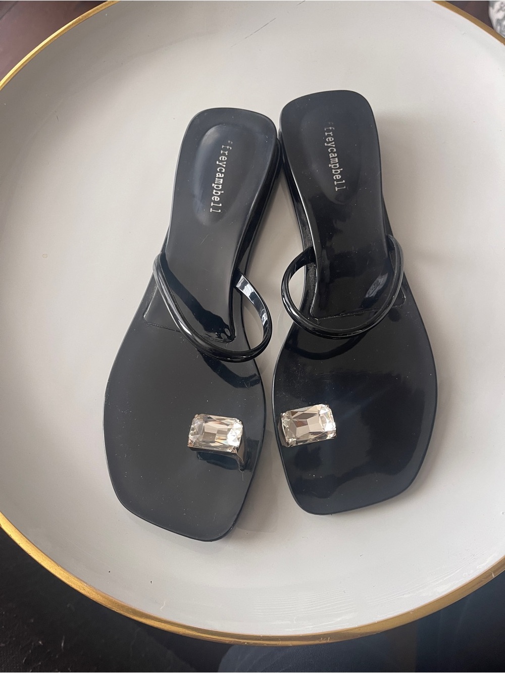 Jeffrey Campbell Black Patent Jewel Toe-Post Sandals